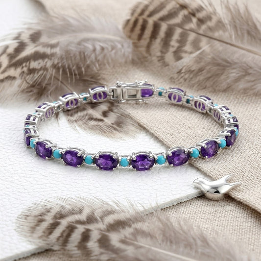 Natural Amethyst & Turquoise Tennis Bracelet – Gemstone Jewelry for Women