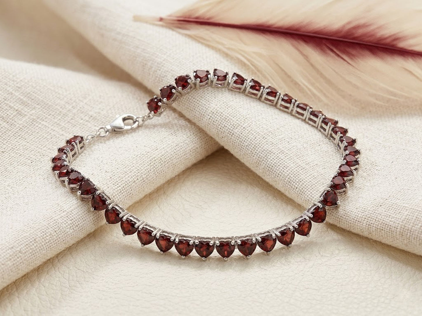 Natural Red Garnet Heart Tennis Bracelet – Romantic Gemstone Jewelry for Women