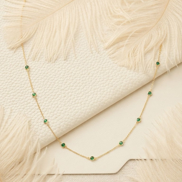 Green Onyx Layering Necklace – Round Bezel Station Necklace