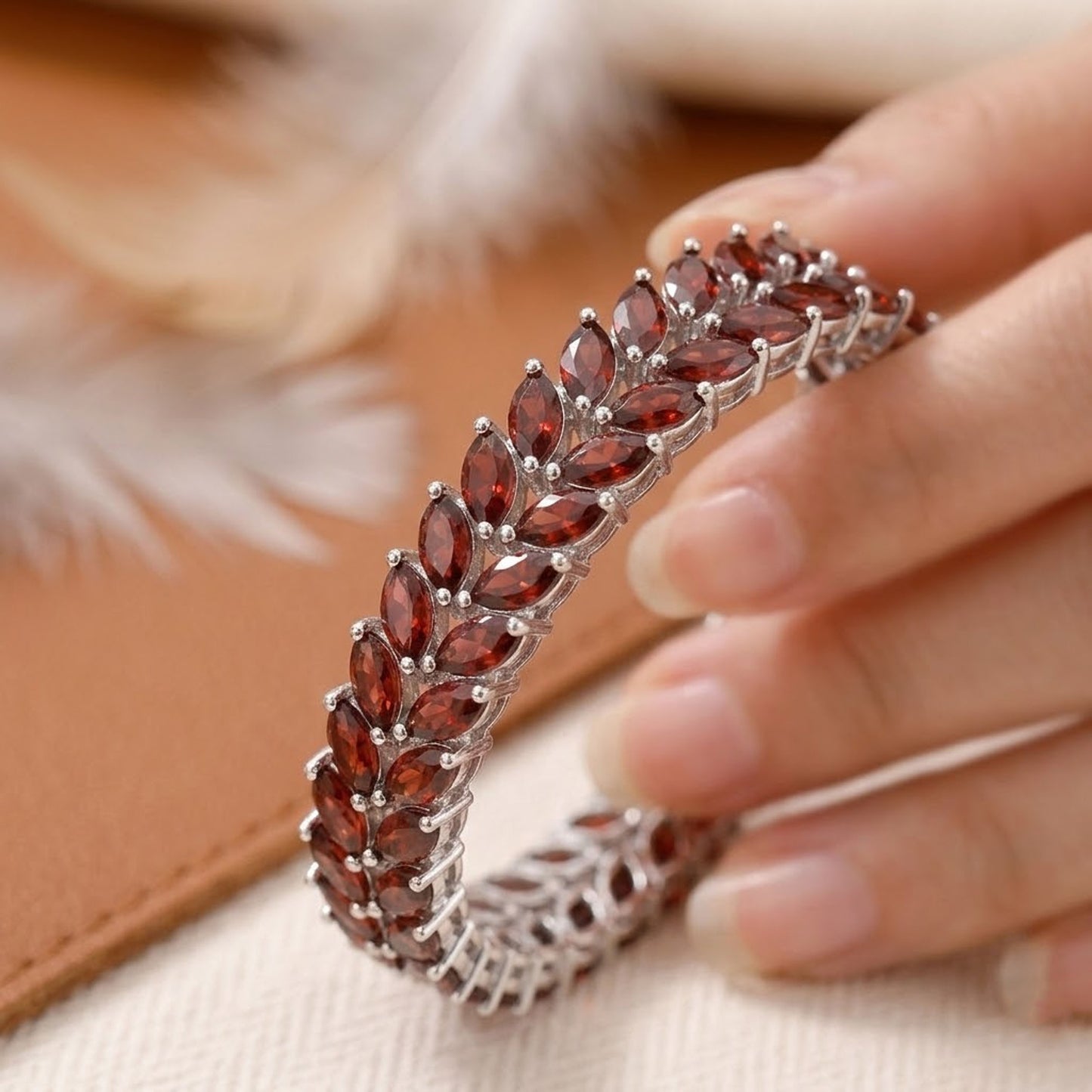 Natural Garnet Tennis Bracelet – Marquise Cut Red Gemstone Jewelry for Women
