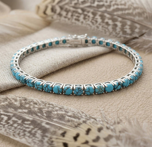 Natural Turquoise Tennis Bracelet – Genuine Gemstone Jewelry for Women