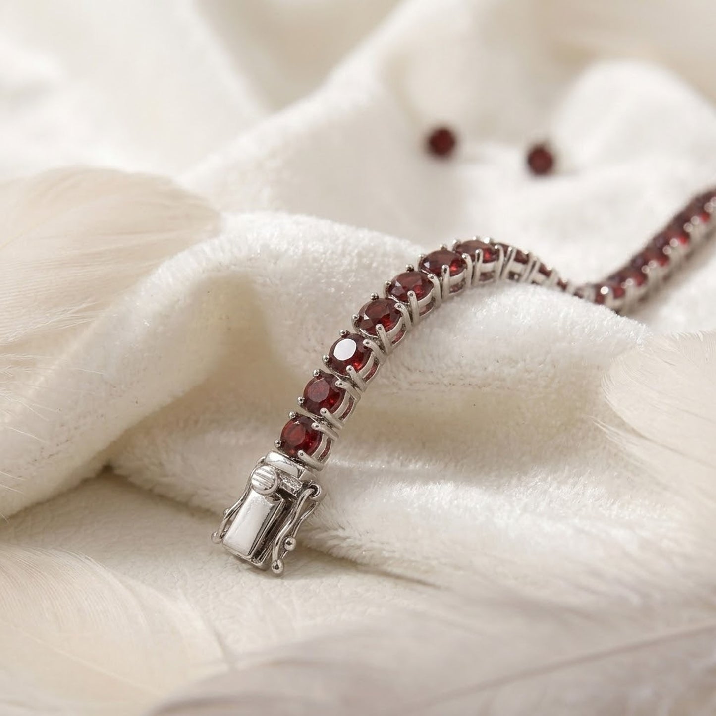 Natural Red Garnet Tennis Bracelet – Handmade Round Cut Gemstone Jewelry for Women