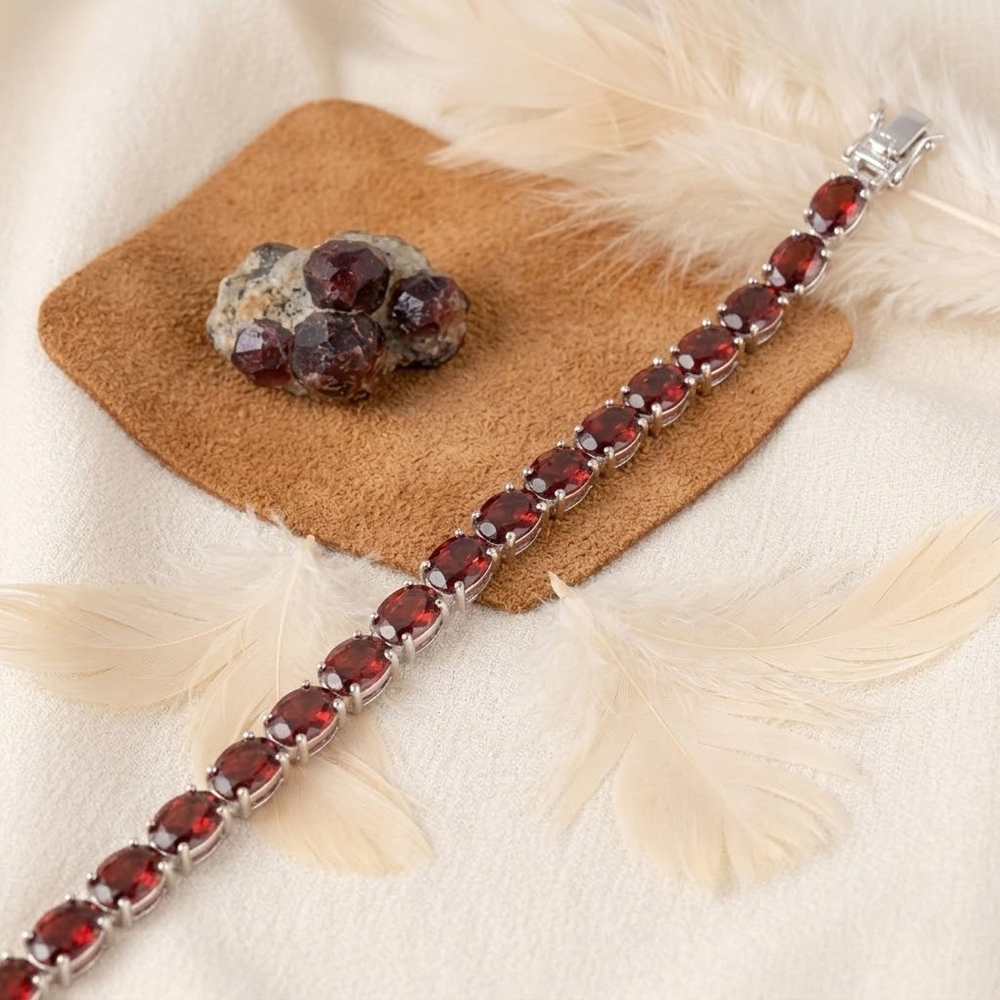 Natural Red Garnet Oval Tennis Bracelet – Handmade January Birthstone Jewelry for Women