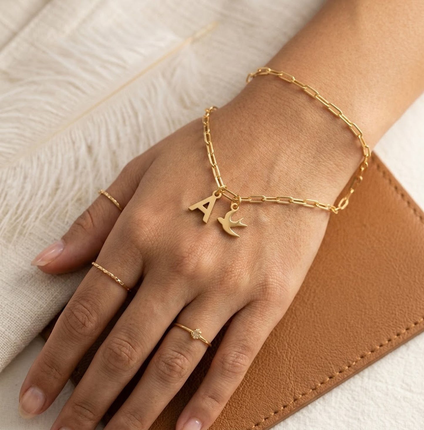 Handmade 18K Gold Initial A Bird Necklace – Personalized Swallow Pendant for Women