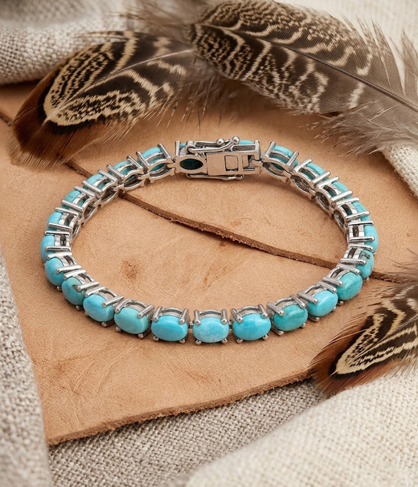 Natural Turquoise Tennis Bracelet – Handmade Gemstone Link Bracelet for Women