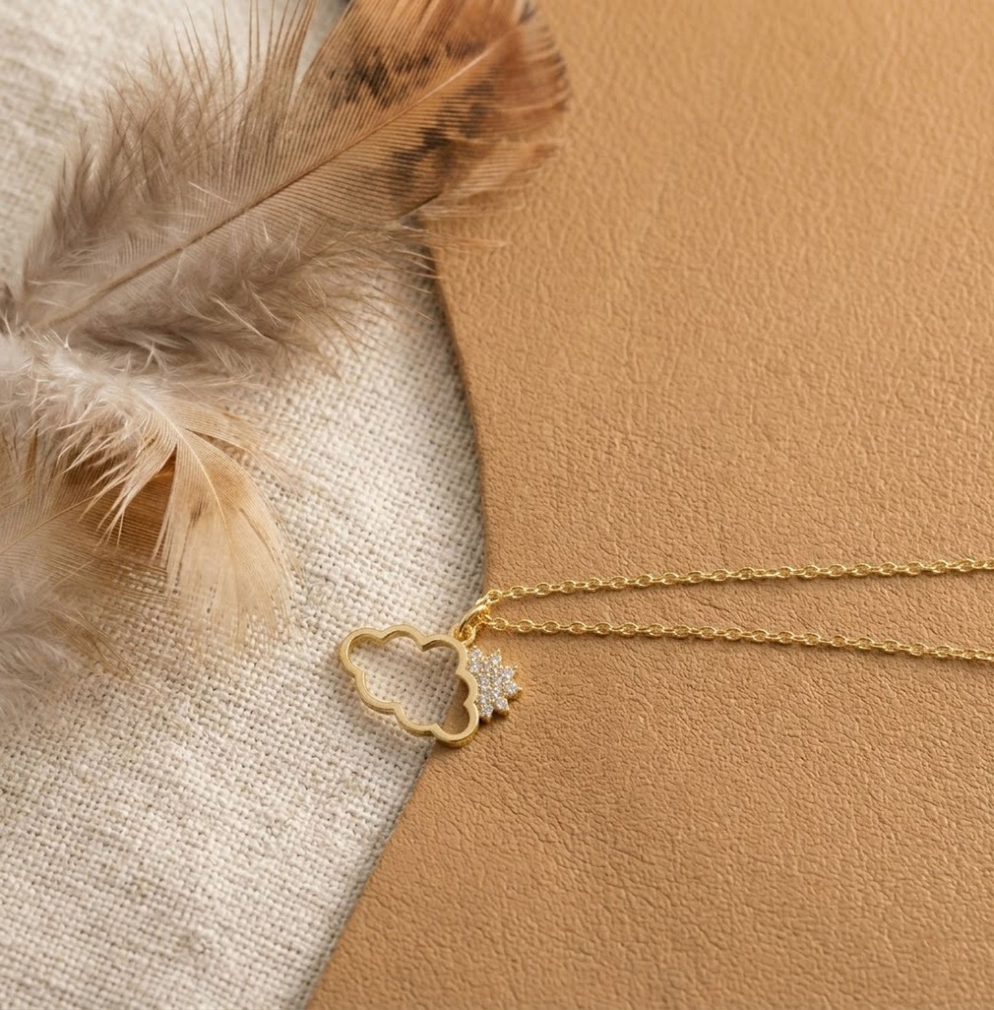 Handmade 18K Gold Sun & Cloud Moissanite Necklace – Dainty Celestial Pendant for Women