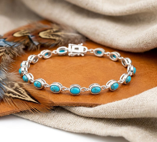 Natural Turquoise Tennis Bracelet – Handmade Gemstone Link Bracelet for Women