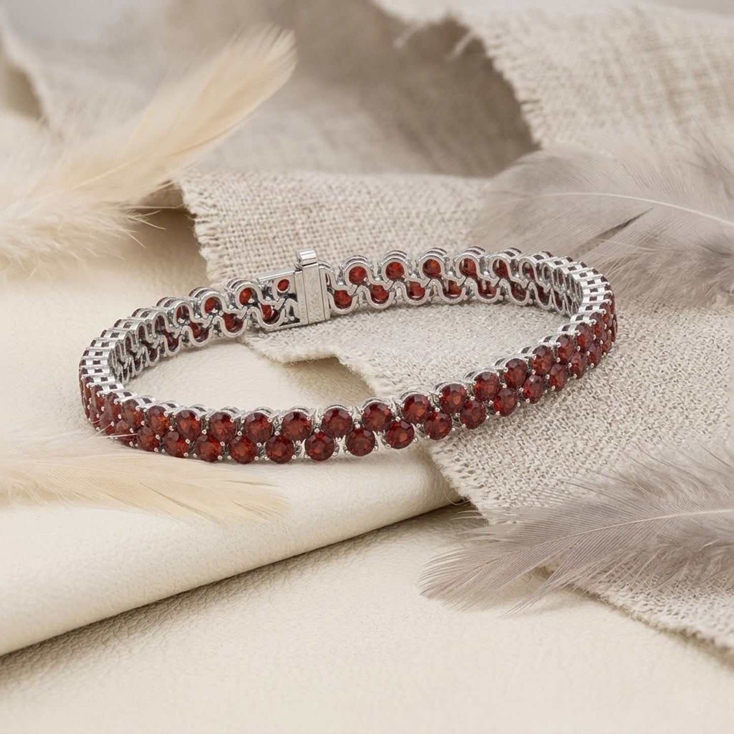 Natural Red Garnet Double Row Tennis Bracelet – Handmade January Birthstone Jewelry