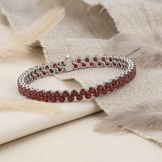 Natural Red Garnet Double Row Tennis Bracelet – Handmade January Birthstone Jewelry