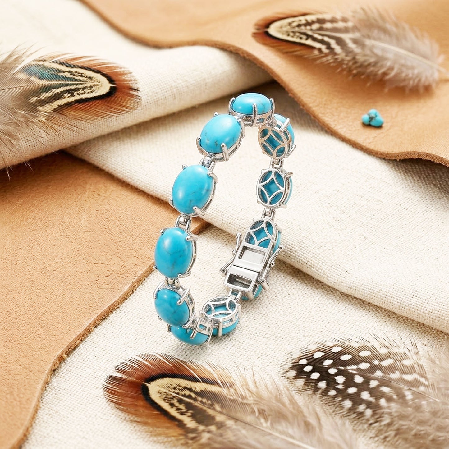 Natural Turquoise Tennis Bracelet – Handmade Gemstone Link Bracelet for Women