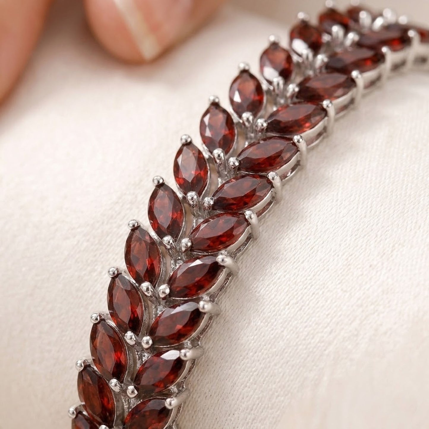 Natural Garnet Tennis Bracelet – Marquise Cut Red Gemstone Jewelry for Women