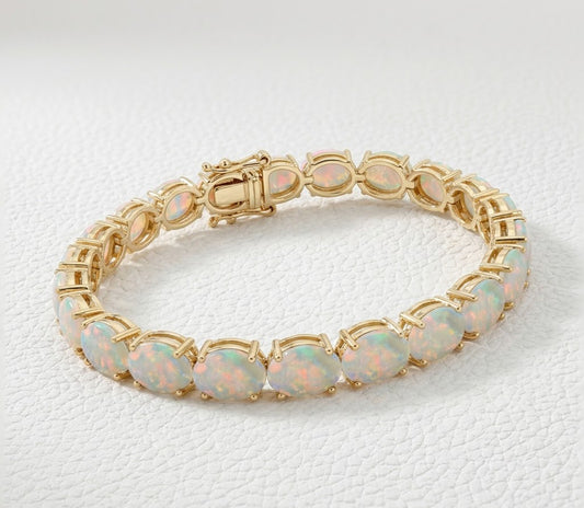 Natural Ethiopian Opal Tennis Bracelet – Iridescent Gemstone Jewelry for Women