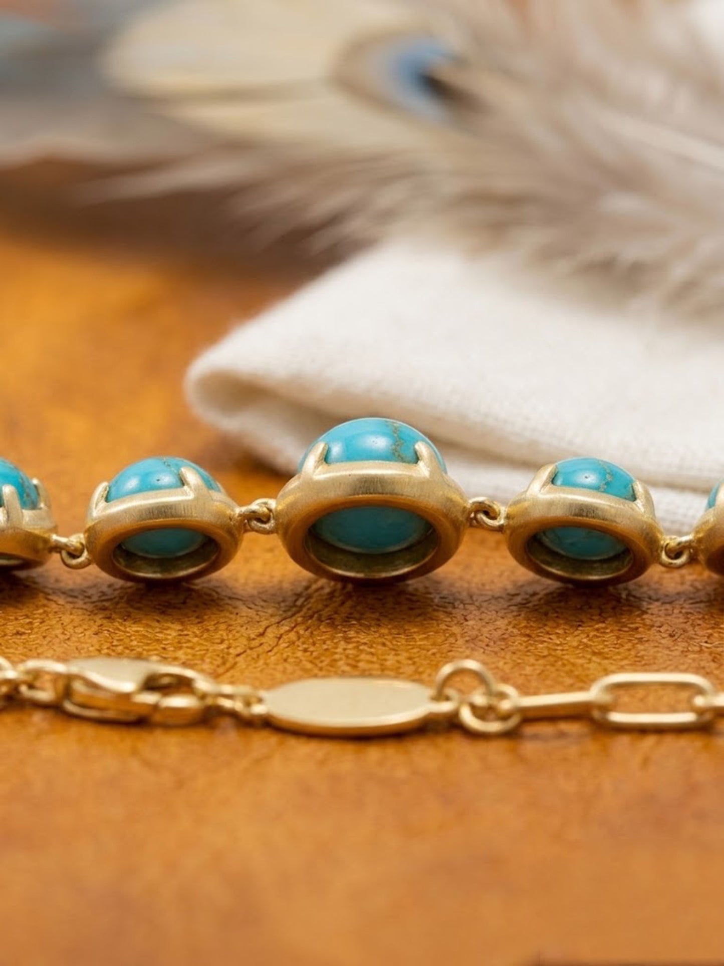 Natural Turquoise Tennis Bracelet – Handmade Round Gemstone Link Bracelet for Women