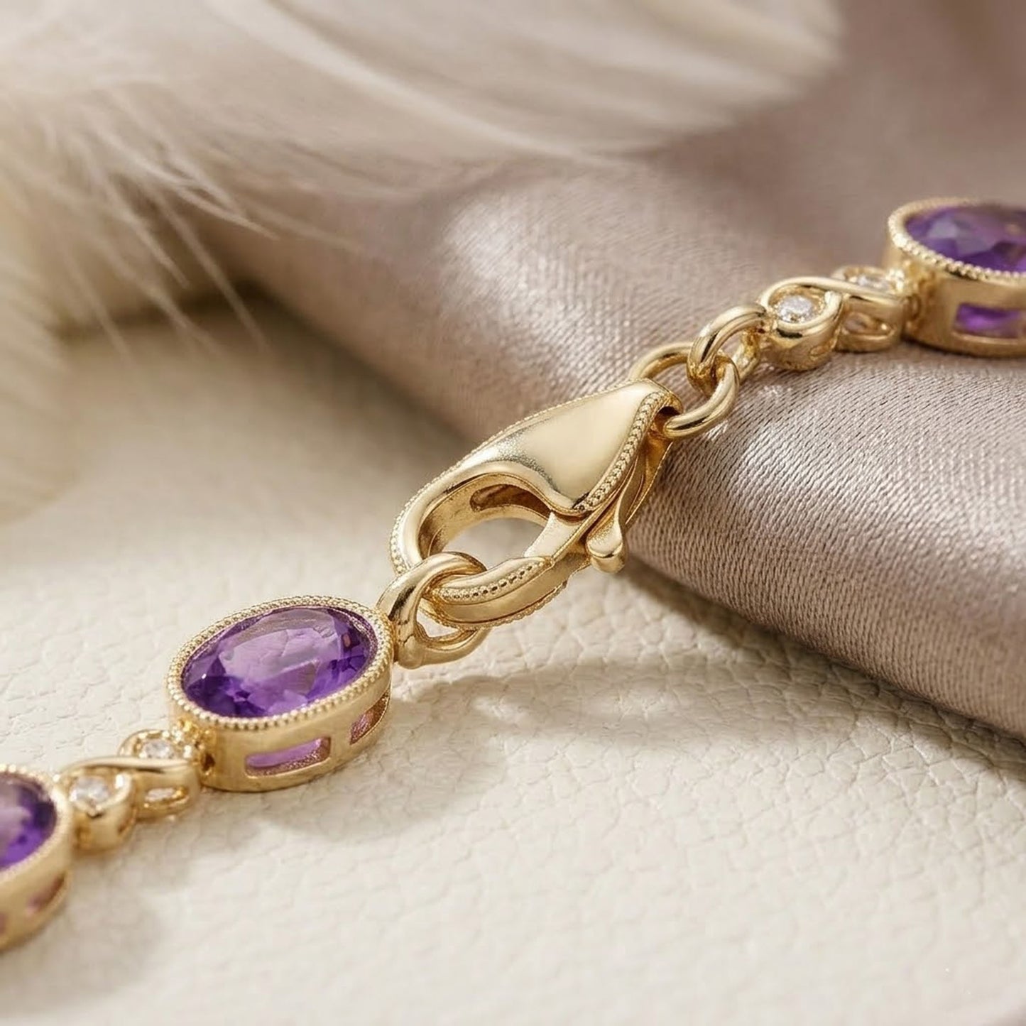 Natural Amethyst & Moissanite Link Bracelet – Purple Gemstone Jewelry for Women