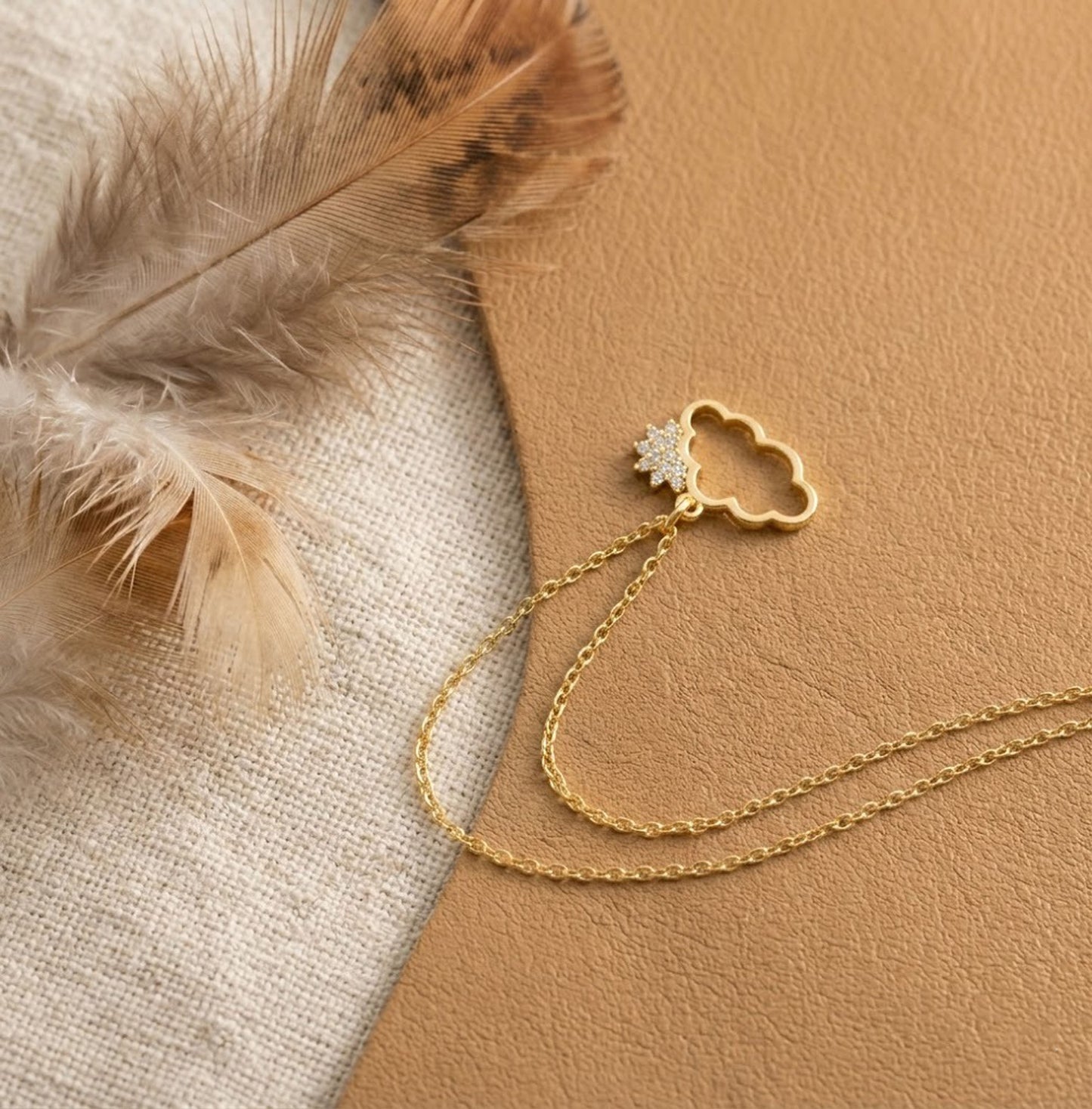 Handmade 18K Gold Sun & Cloud Moissanite Necklace – Dainty Celestial Pendant for Women