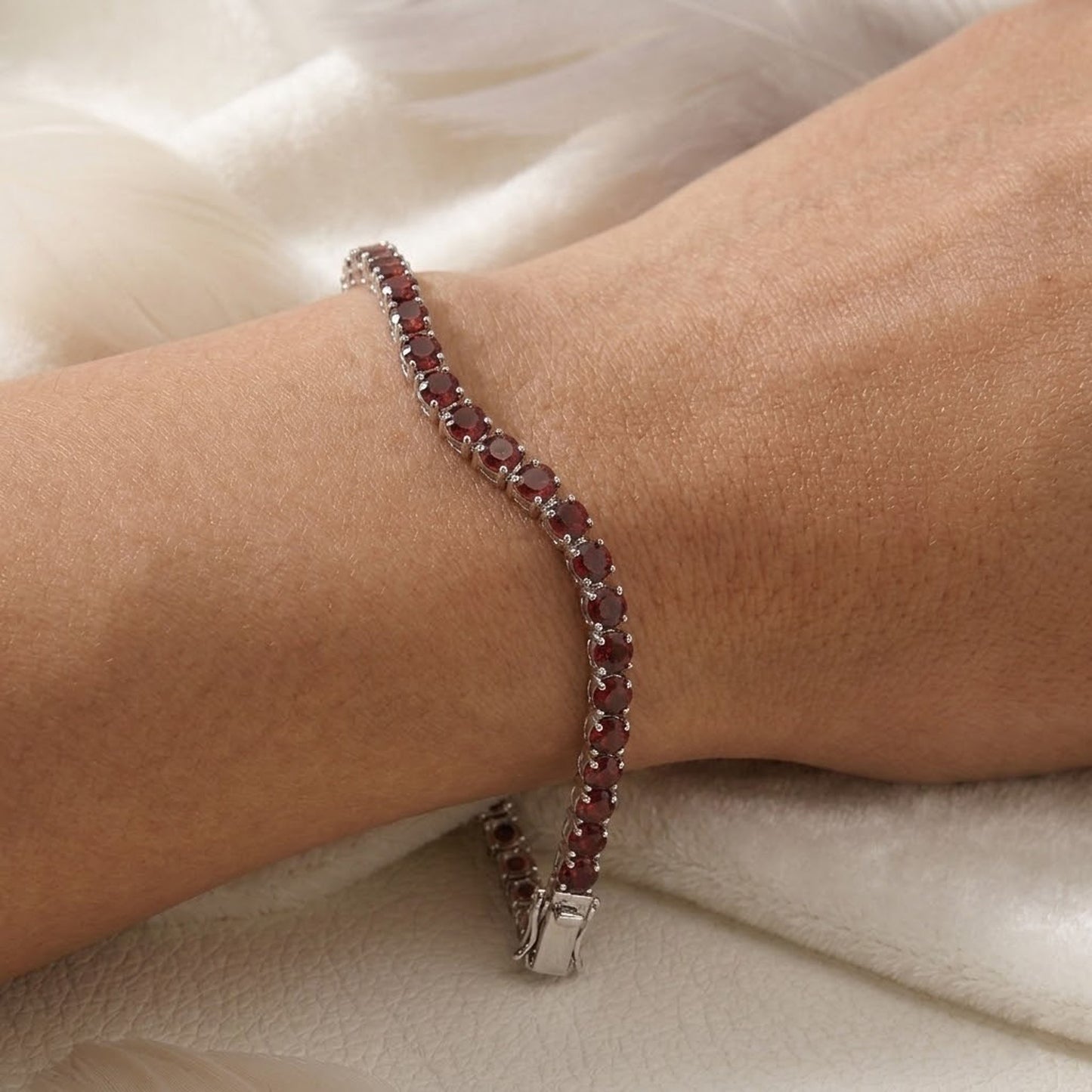 Natural Red Garnet Tennis Bracelet – Handmade Round Cut Gemstone Jewelry for Women