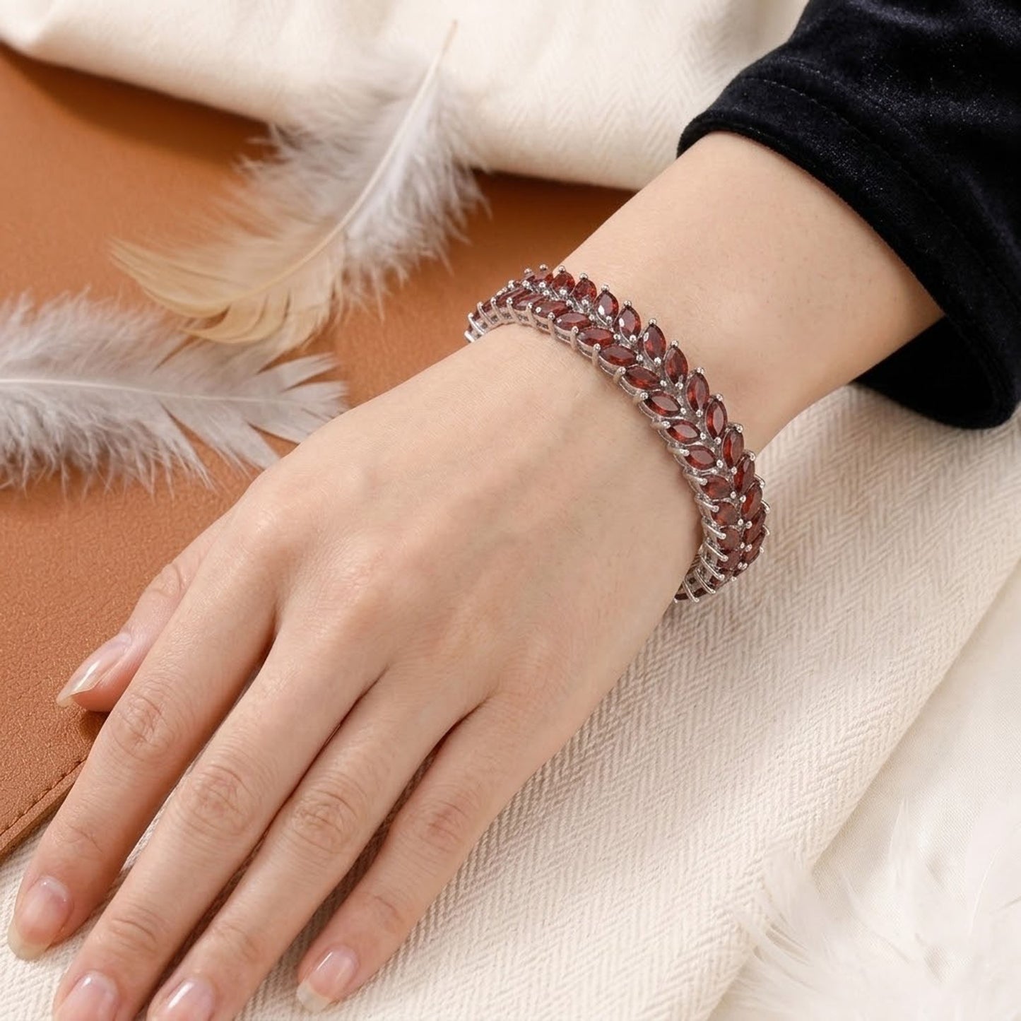 Natural Garnet Tennis Bracelet – Marquise Cut Red Gemstone Jewelry for Women