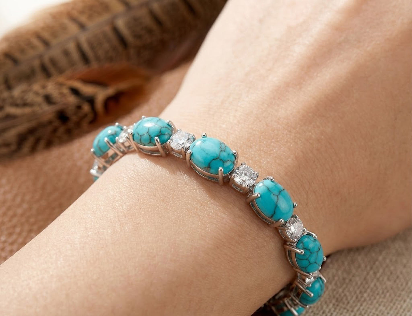 Natural Turquoise & Moissanite Bolo Bracelet – Adjustable Gemstone Bracelet for Women