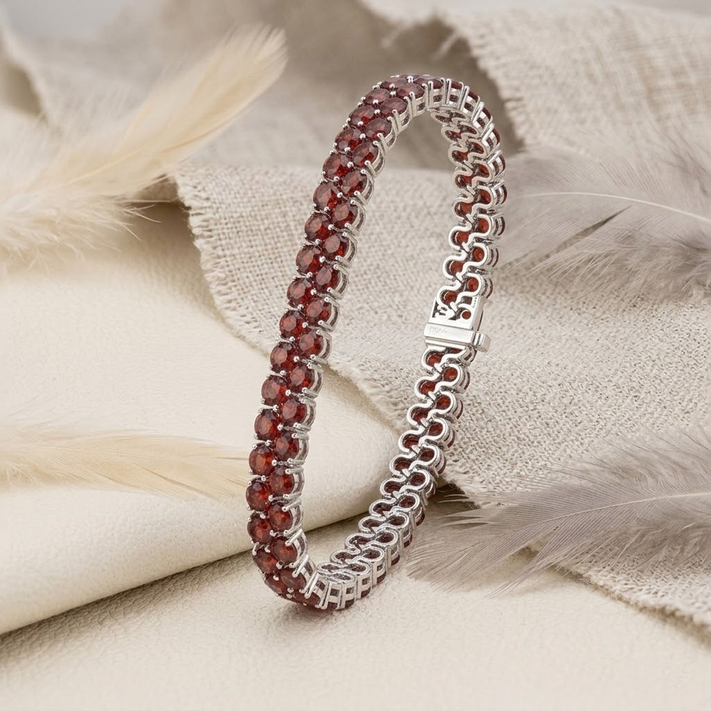Natural Red Garnet Double Row Tennis Bracelet – Handmade January Birthstone Jewelry