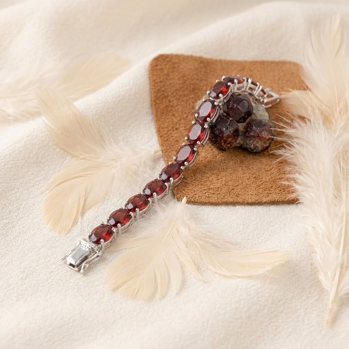 Natural Red Garnet Oval Tennis Bracelet – Handmade January Birthstone Jewelry for Women