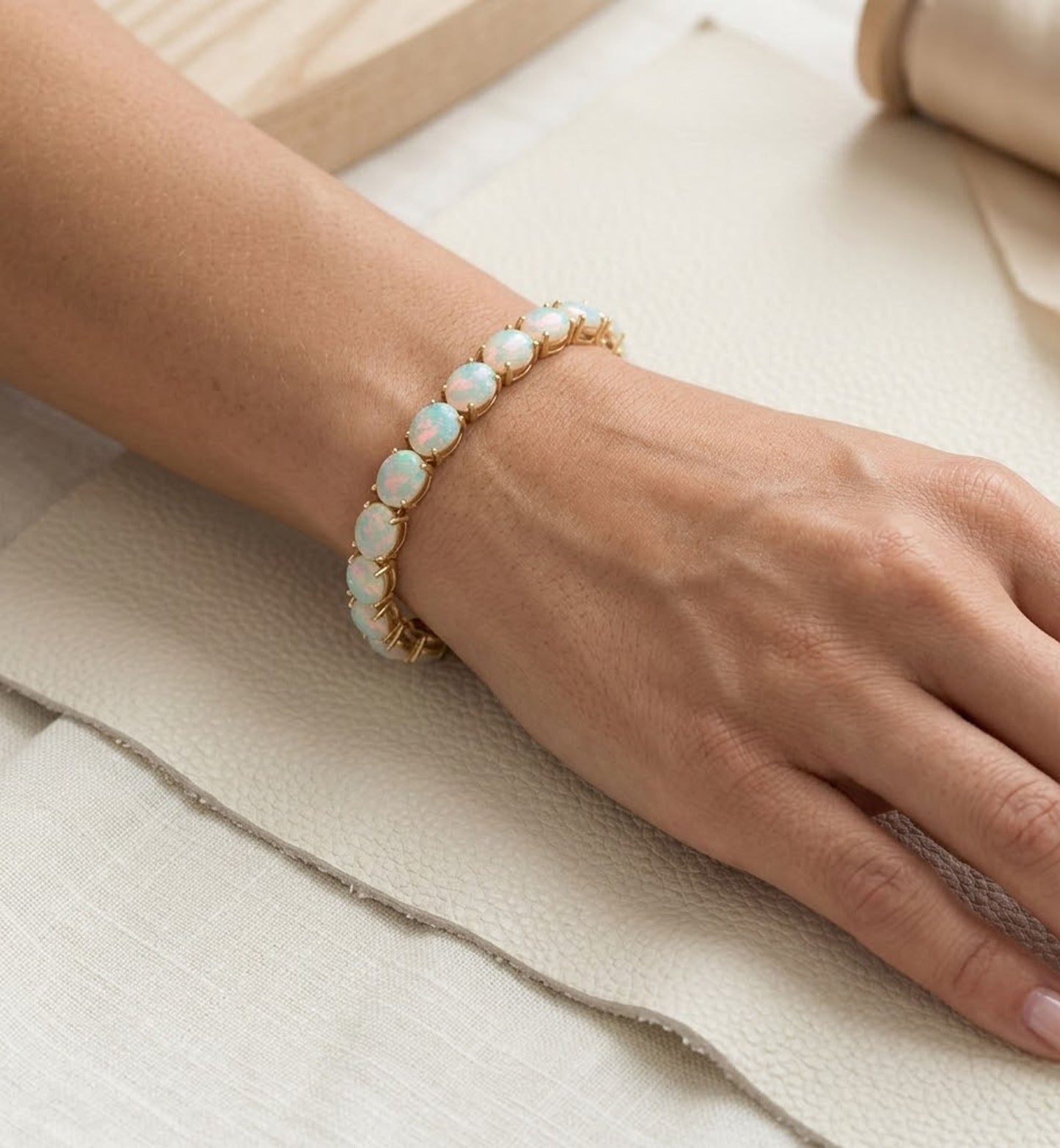 Natural Ethiopian Opal Tennis Bracelet – Iridescent Gemstone Jewelry for Women