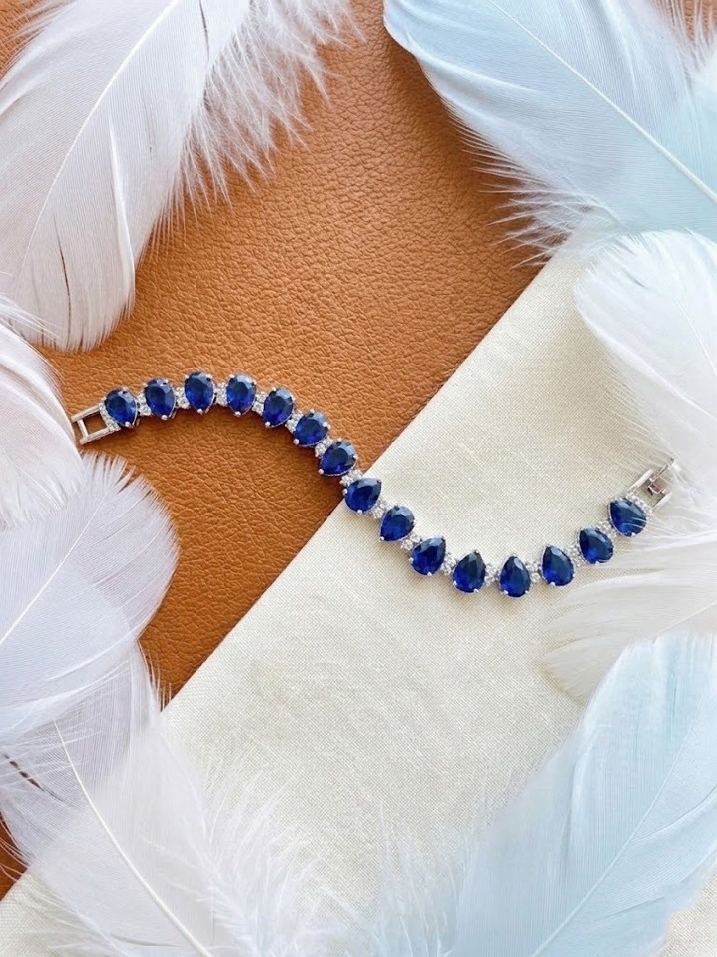 Natural Blue Sapphire & Moissanite Bracelet – Pear Cut Tennis Bracelet for Women