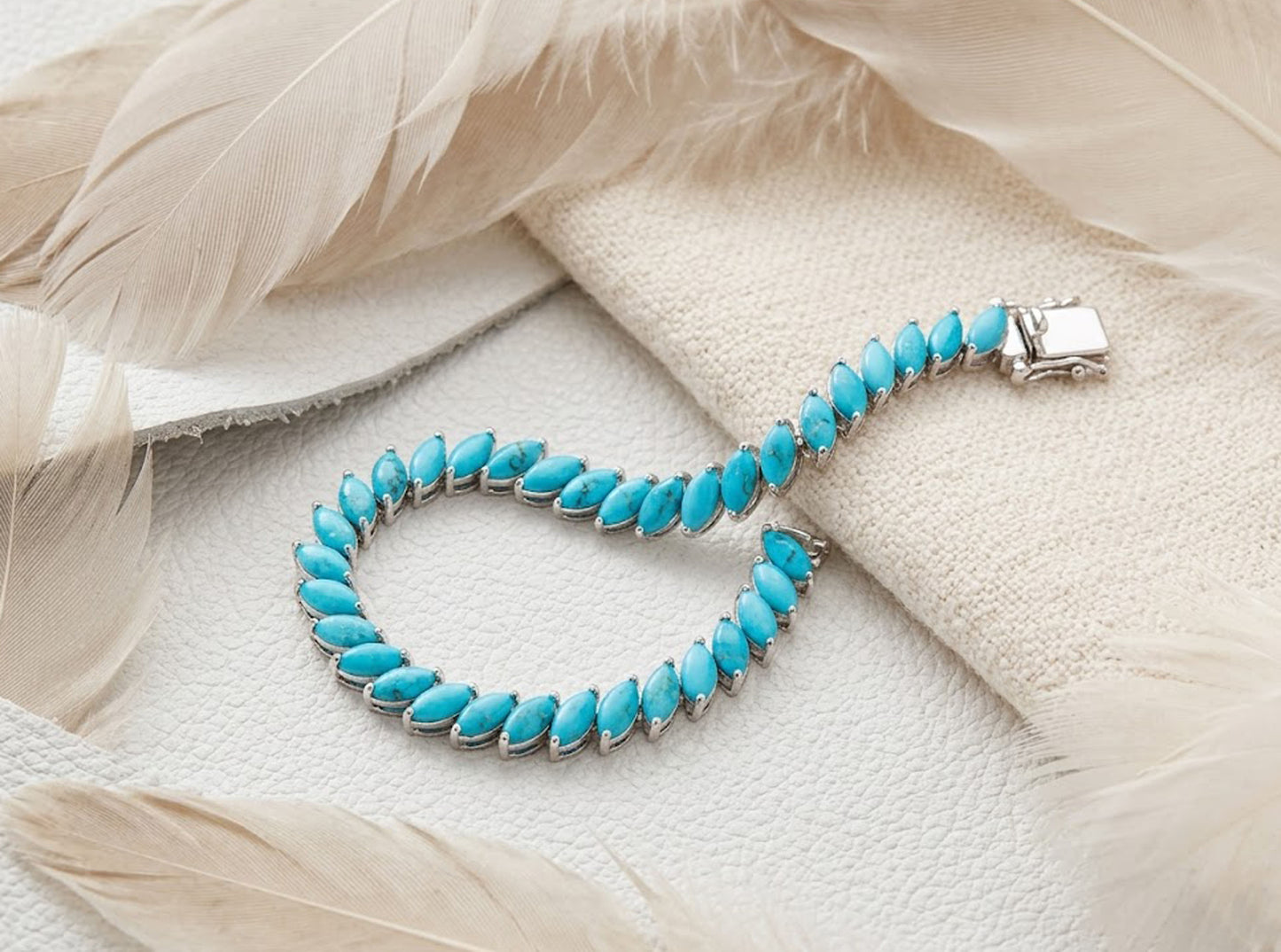Natural Turquoise Marquise Tennis Bracelet – Leaf Design Gemstone Jewelry for Women