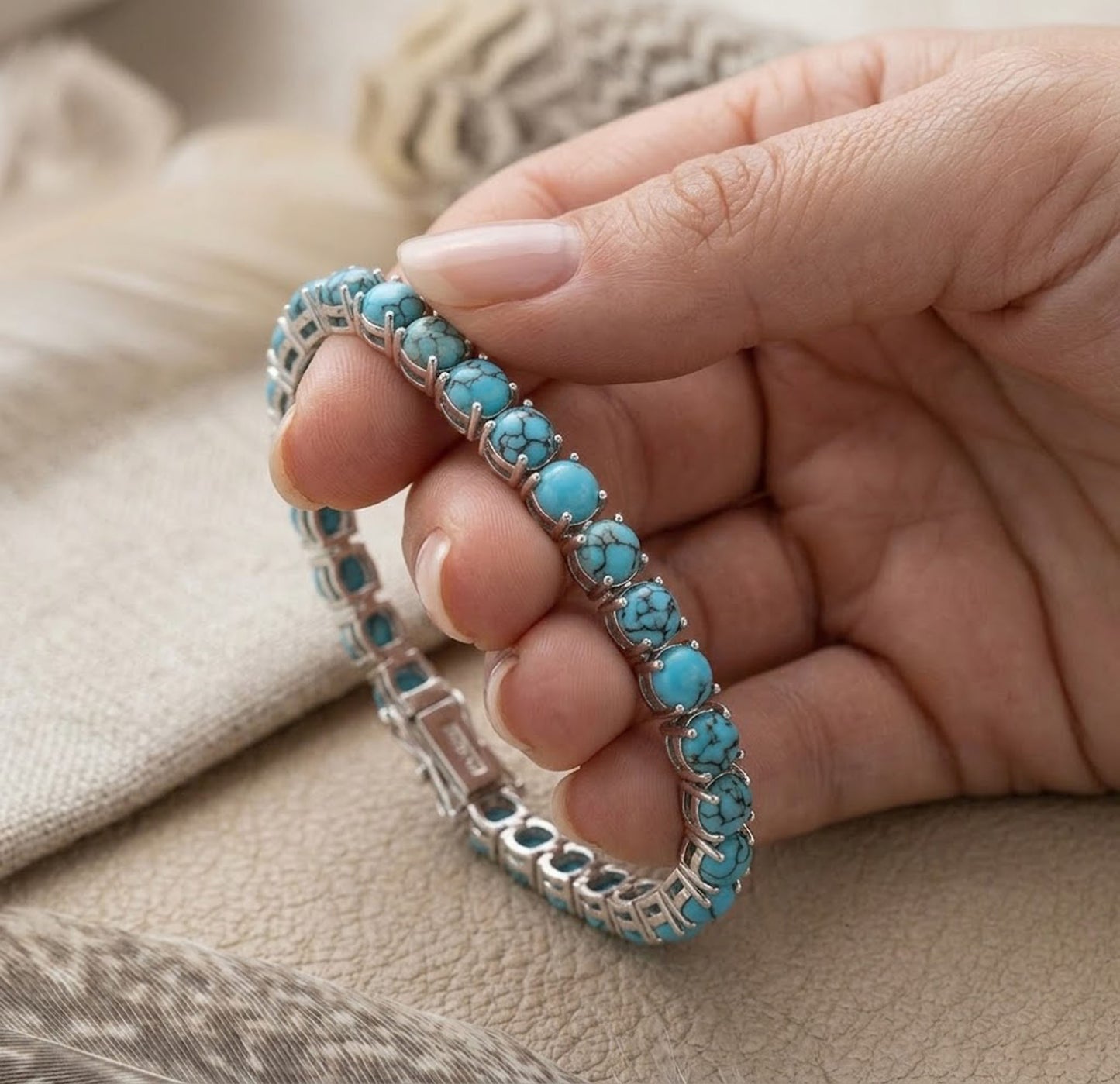 Natural Turquoise Tennis Bracelet – Genuine Gemstone Jewelry for Women