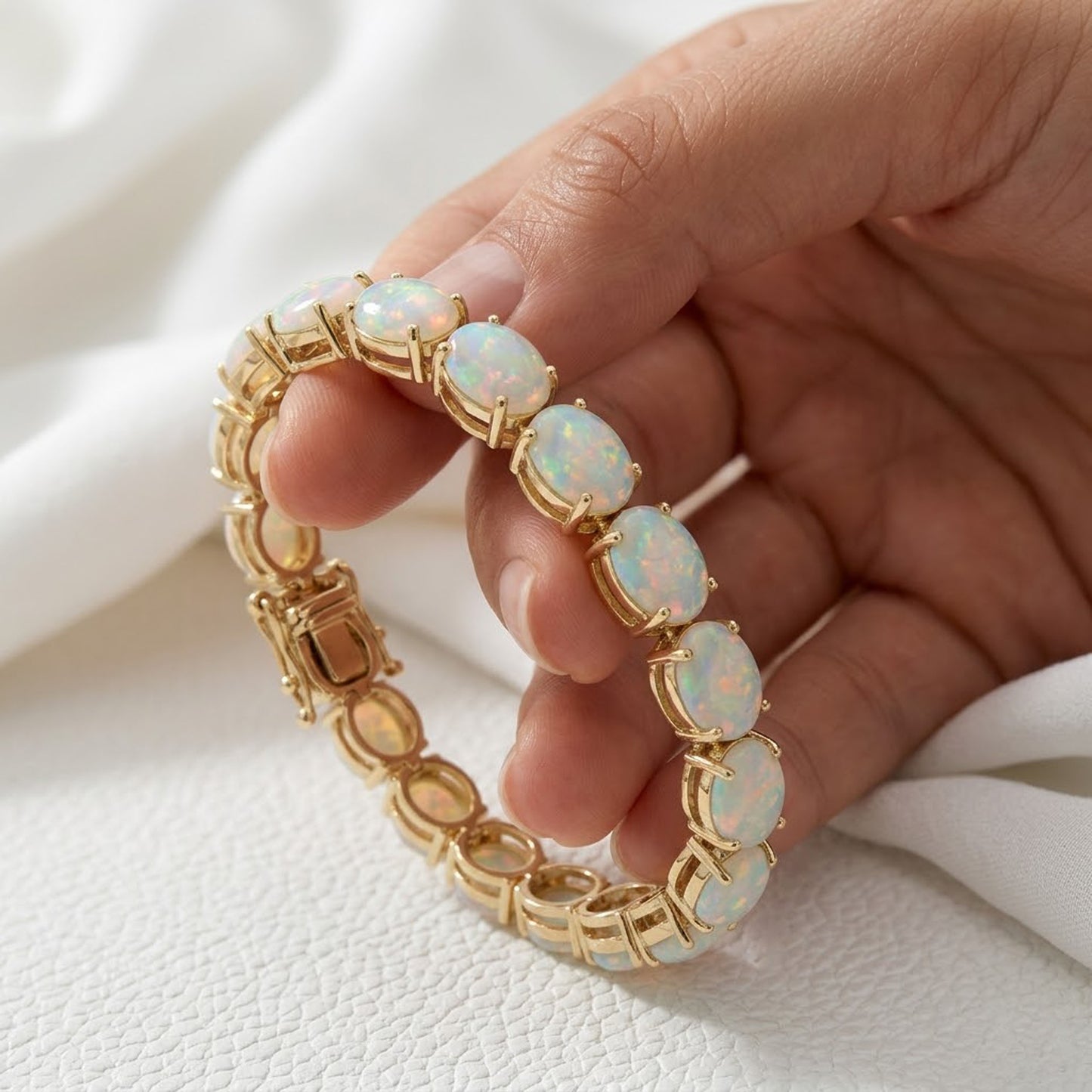 Natural Ethiopian Opal Tennis Bracelet – Iridescent Gemstone Jewelry for Women