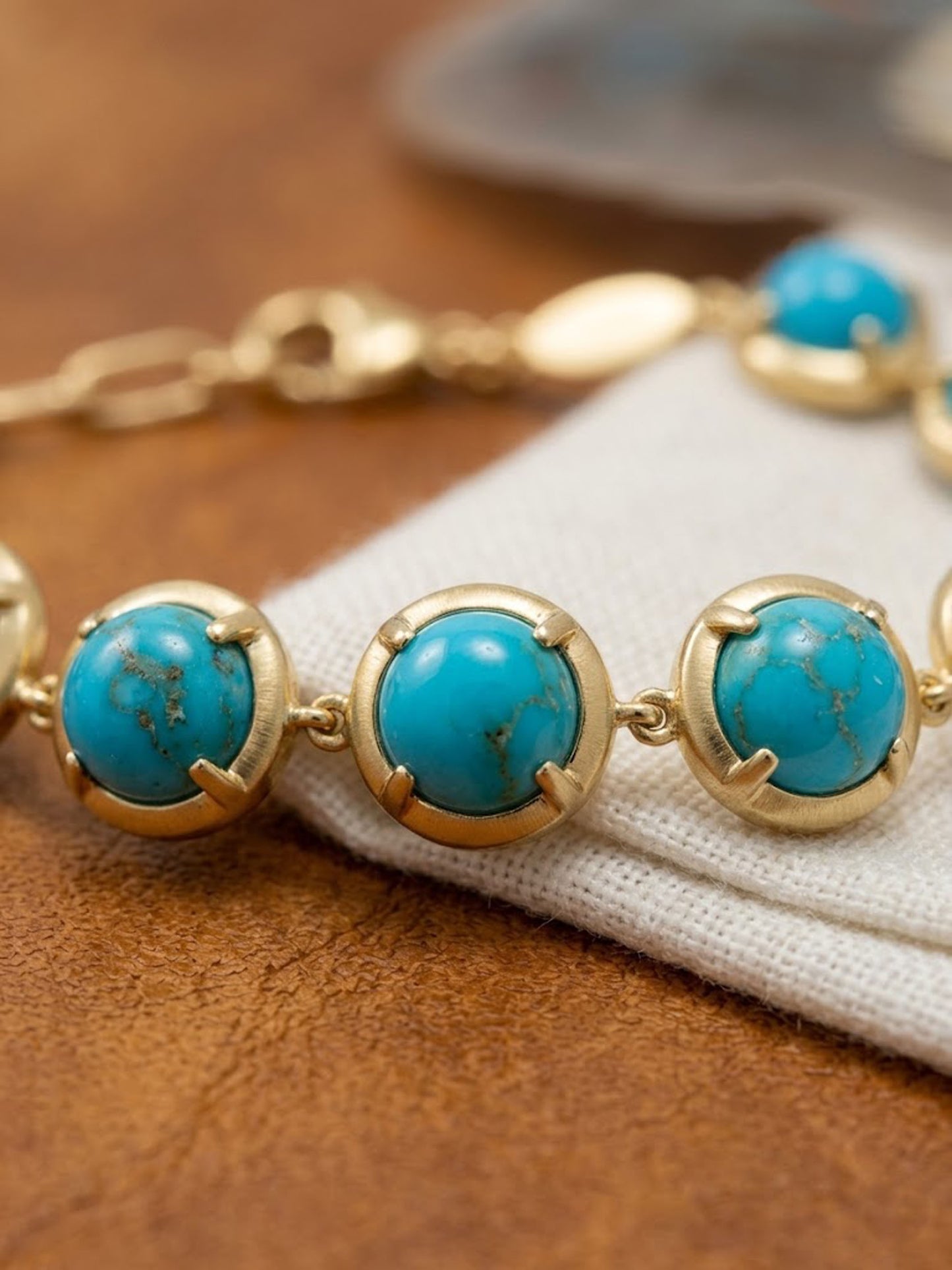 Natural Turquoise Tennis Bracelet – Handmade Round Gemstone Link Bracelet for Women