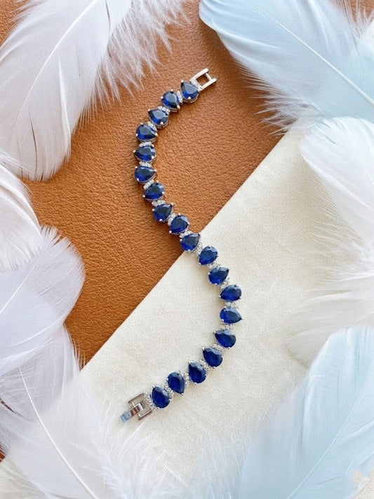 Natural Blue Sapphire & Moissanite Bracelet – Pear Cut Tennis Bracelet for Women