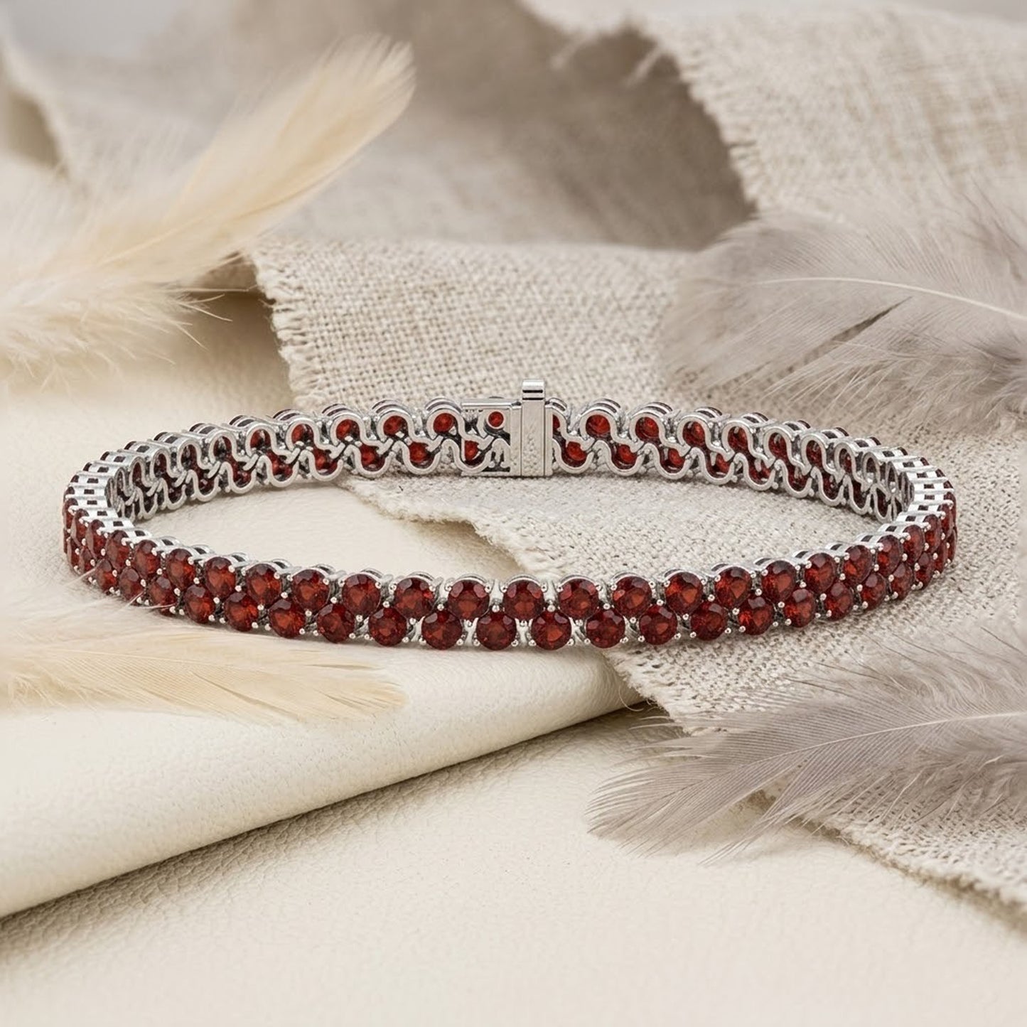 Natural Red Garnet Double Row Tennis Bracelet – Handmade January Birthstone Jewelry