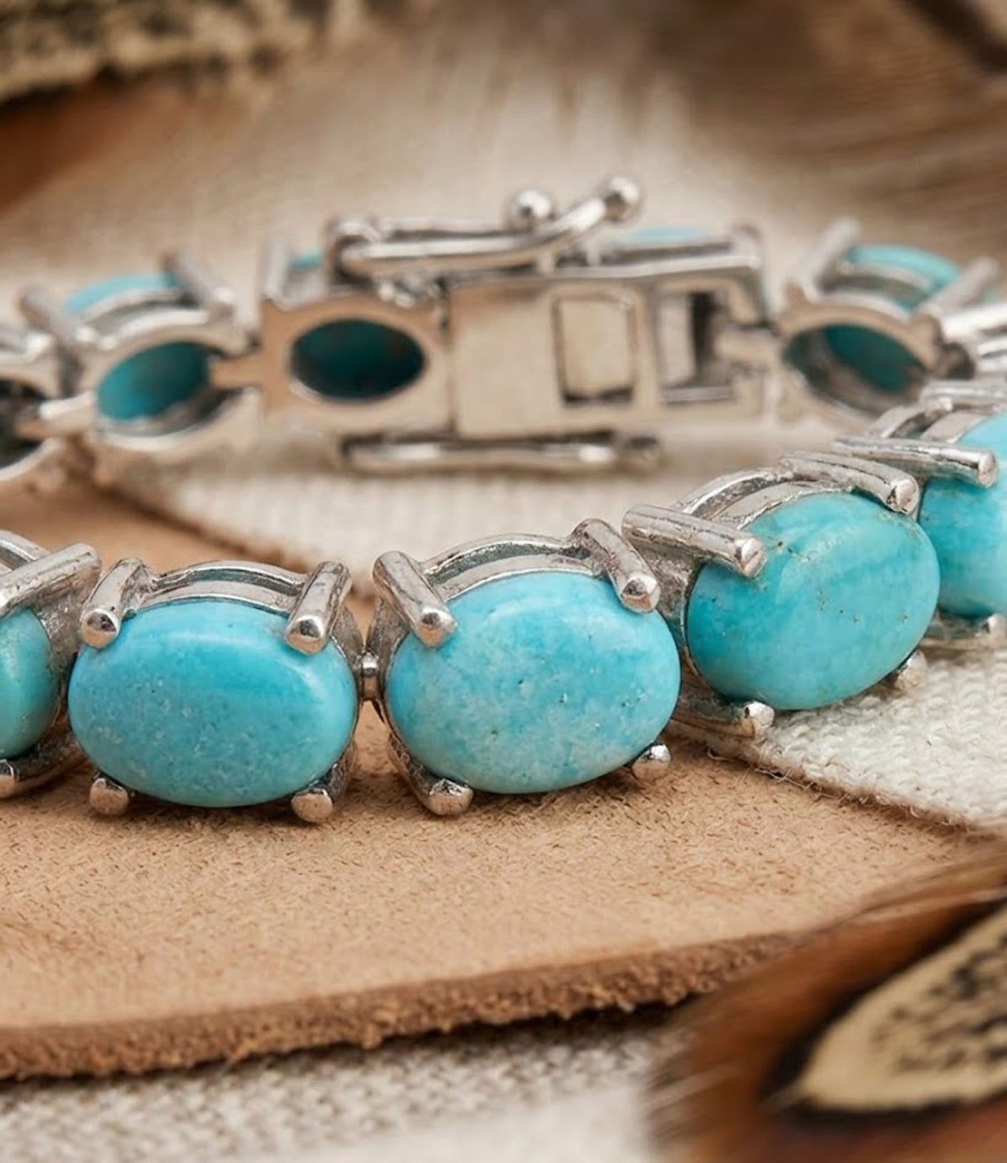 Natural Turquoise Tennis Bracelet – Handmade Gemstone Link Bracelet for Women