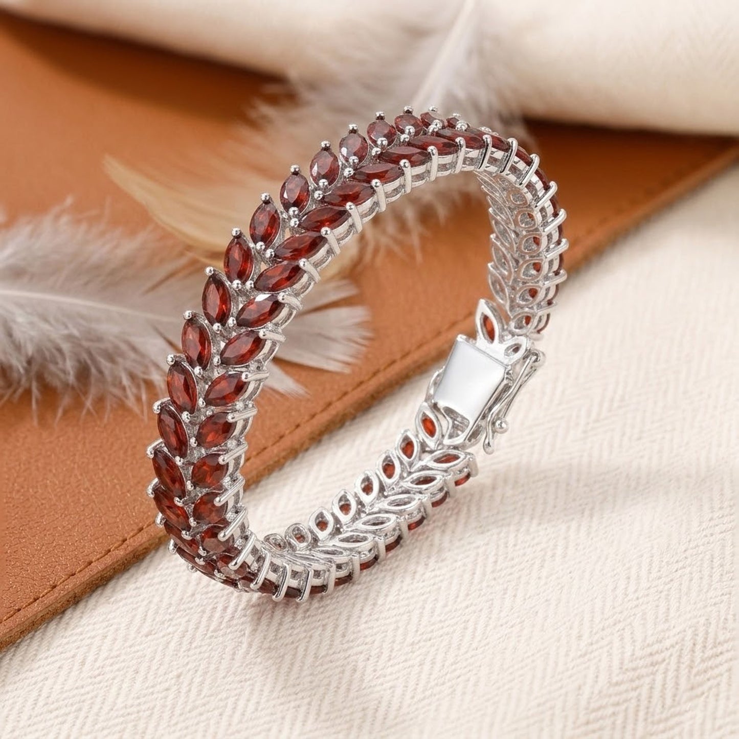Natural Garnet Tennis Bracelet – Marquise Cut Red Gemstone Jewelry for Women