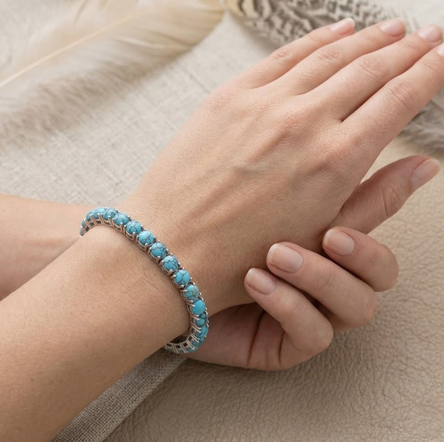 Natural Turquoise Tennis Bracelet – Genuine Gemstone Jewelry for Women