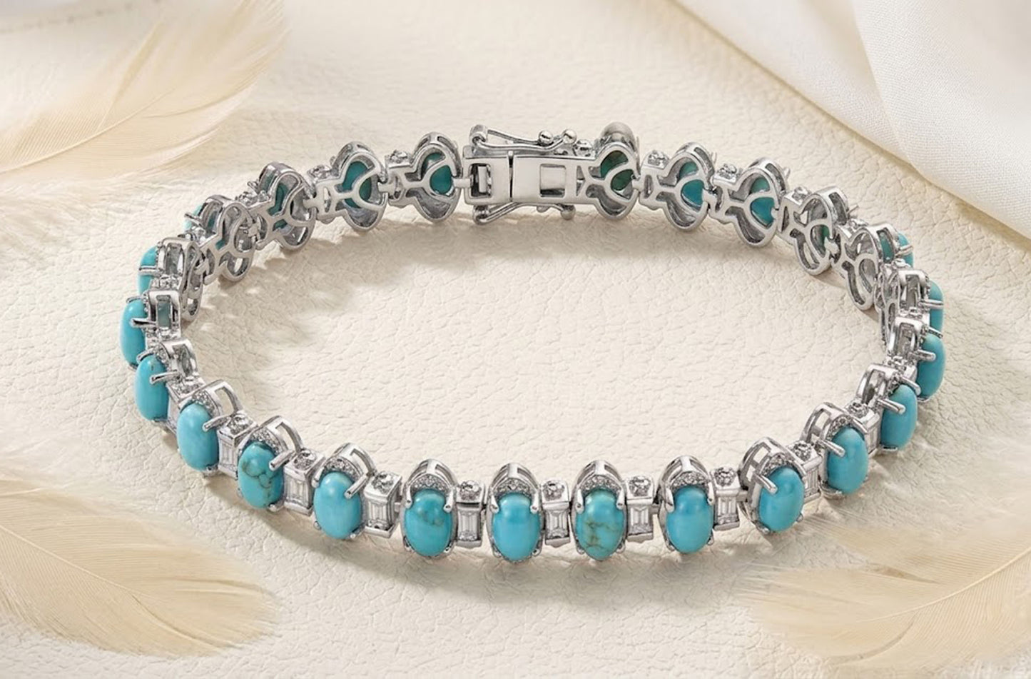 Natural Turquoise & Moissanite Tennis Bracelet – Vintage Gemstone Bracelet for Women