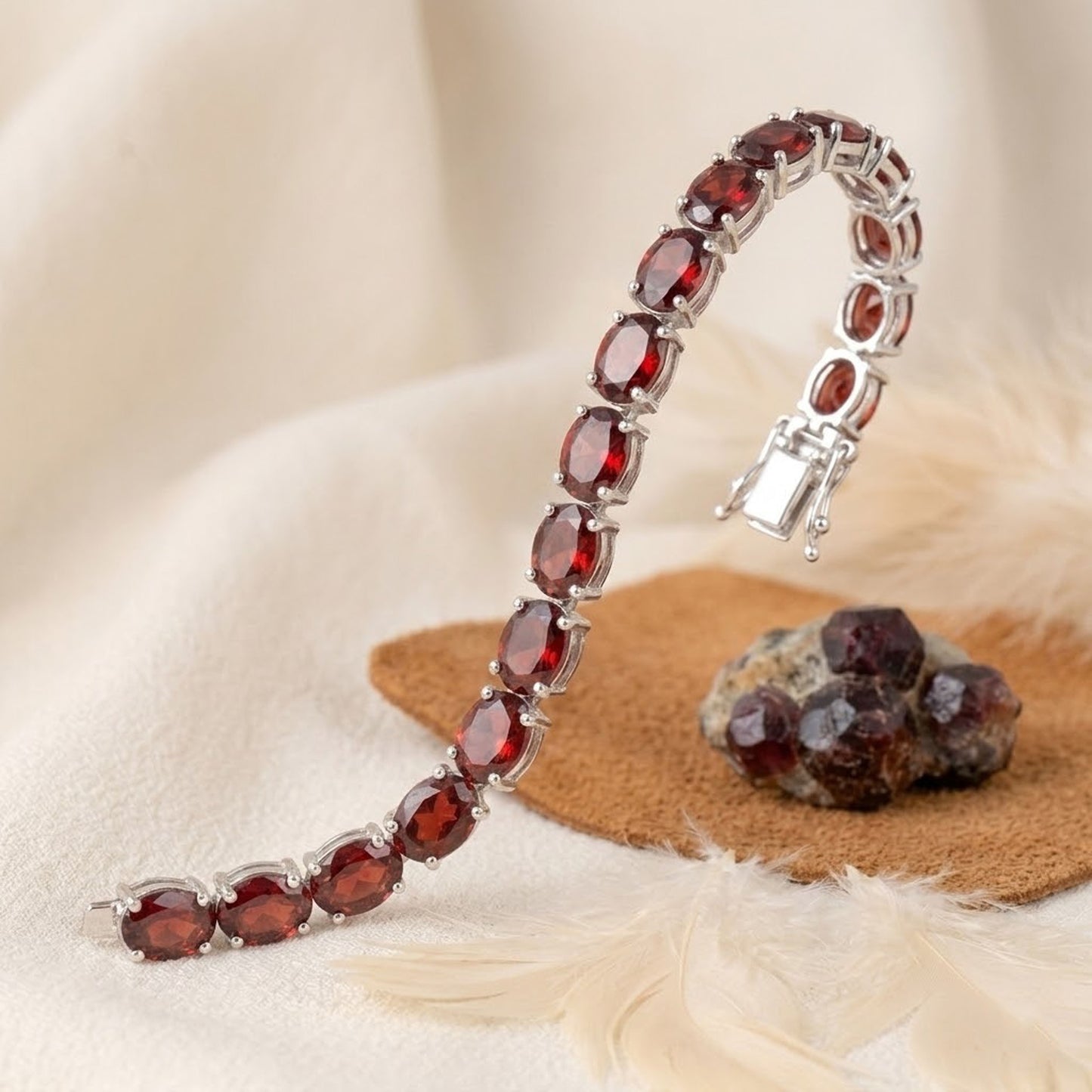 Natural Red Garnet Oval Tennis Bracelet – Handmade January Birthstone Jewelry for Women