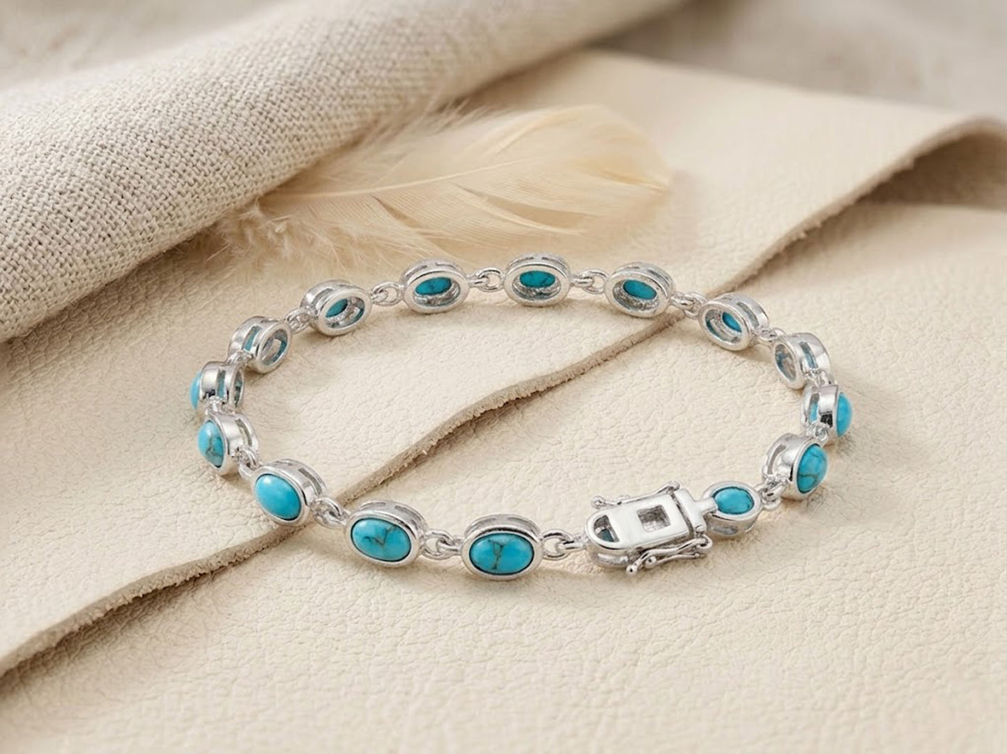 Natural Turquoise Tennis Bracelet – Handmade Gemstone Link Bracelet for Women