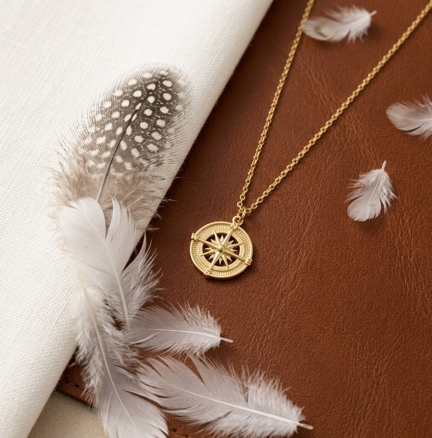 Handmade 18K Gold Compass Necklace – Vintage Nautical Medallion Pendant for Women