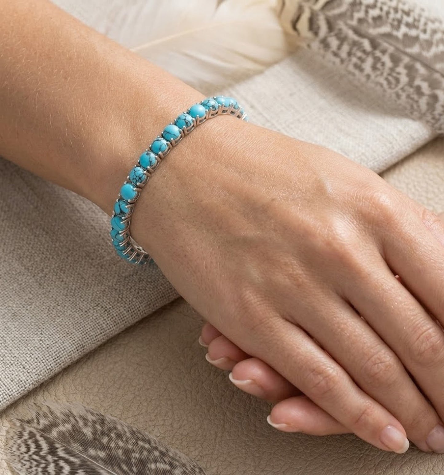 Natural Turquoise Tennis Bracelet – Genuine Gemstone Jewelry for Women