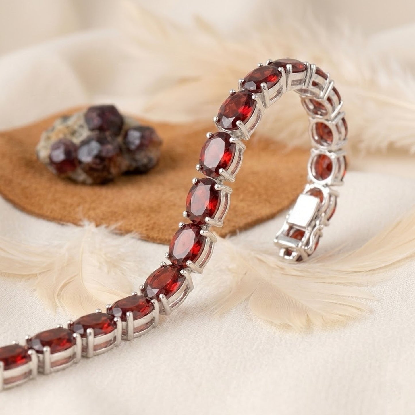 Natural Red Garnet Oval Tennis Bracelet – Handmade January Birthstone Jewelry for Women