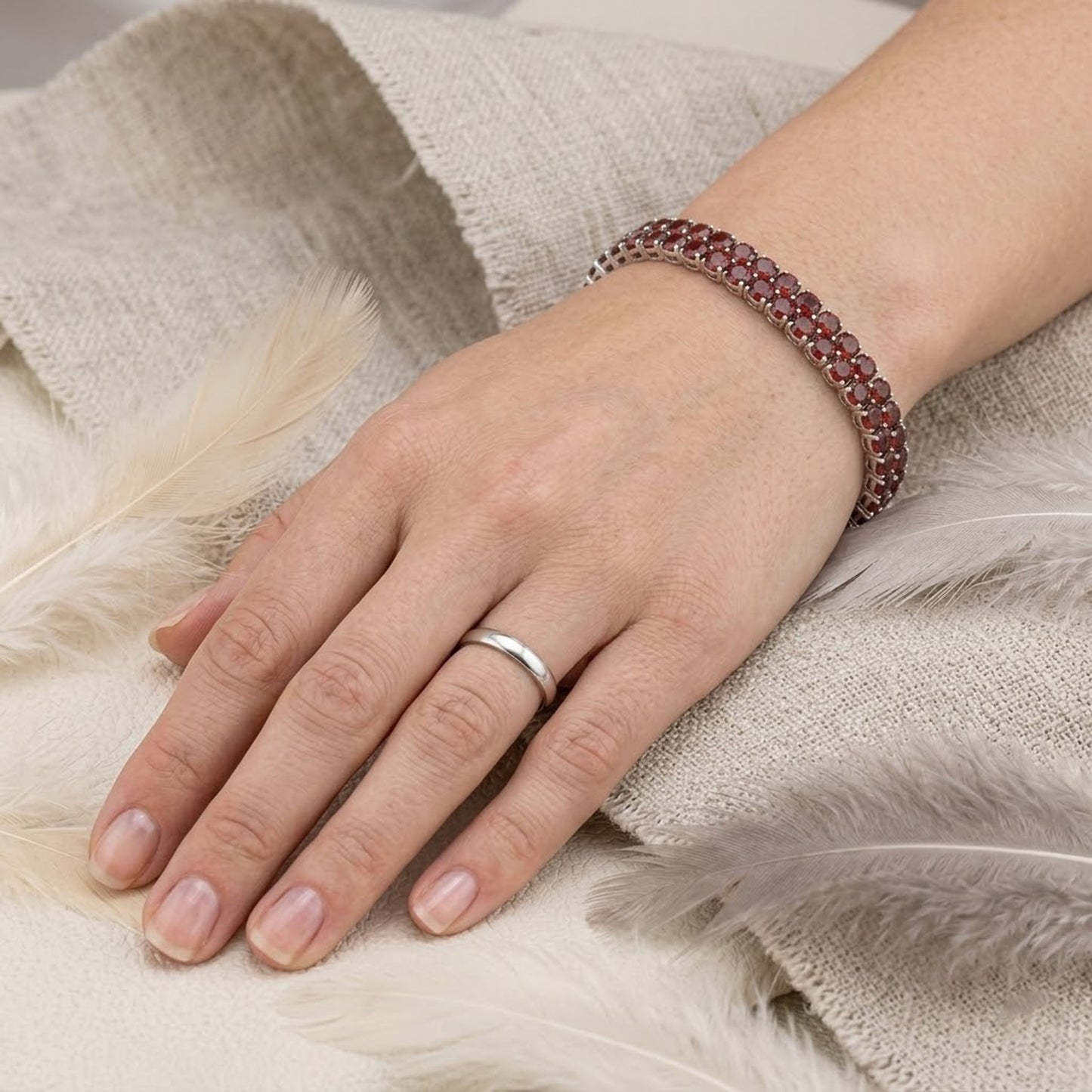 Natural Red Garnet Double Row Tennis Bracelet – Handmade January Birthstone Jewelry