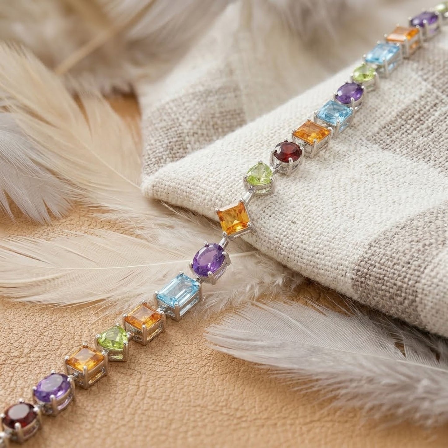 Natural Multi Gemstone Link Bracelet – Handmade Multi-Shape Colorful Jewelry