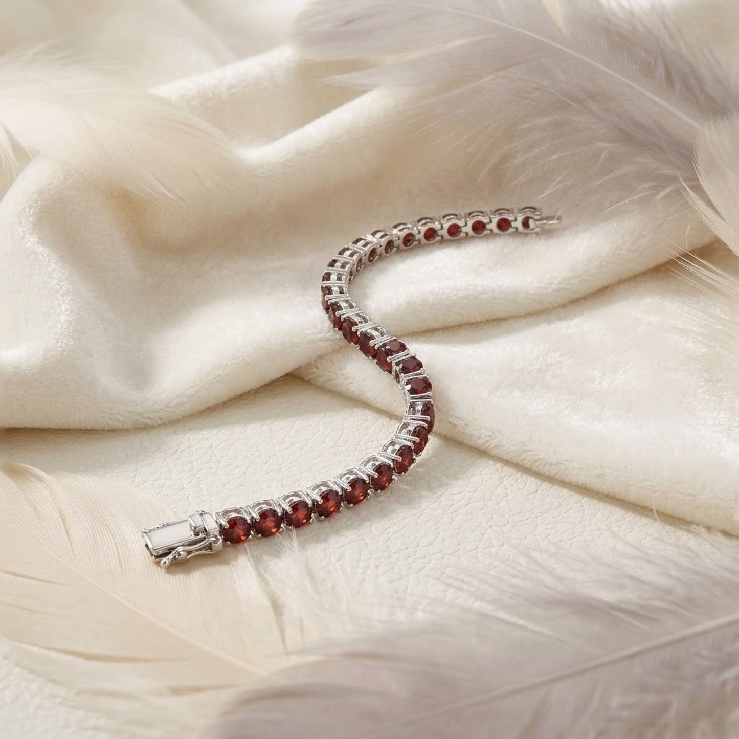 Natural Red Garnet Tennis Bracelet – Handmade Round Cut Gemstone Jewelry for Women
