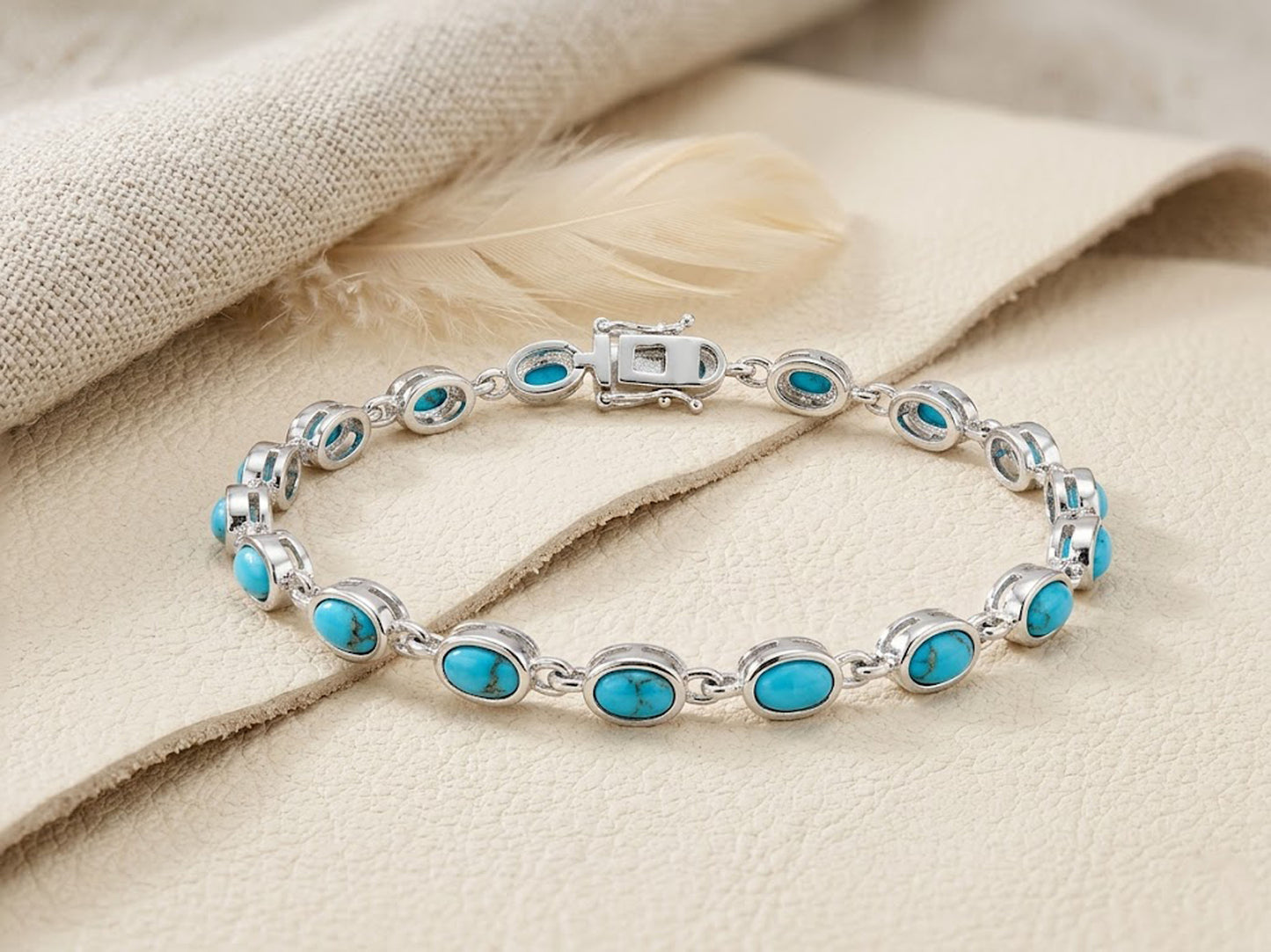 Natural Turquoise Tennis Bracelet – Handmade Gemstone Link Bracelet for Women