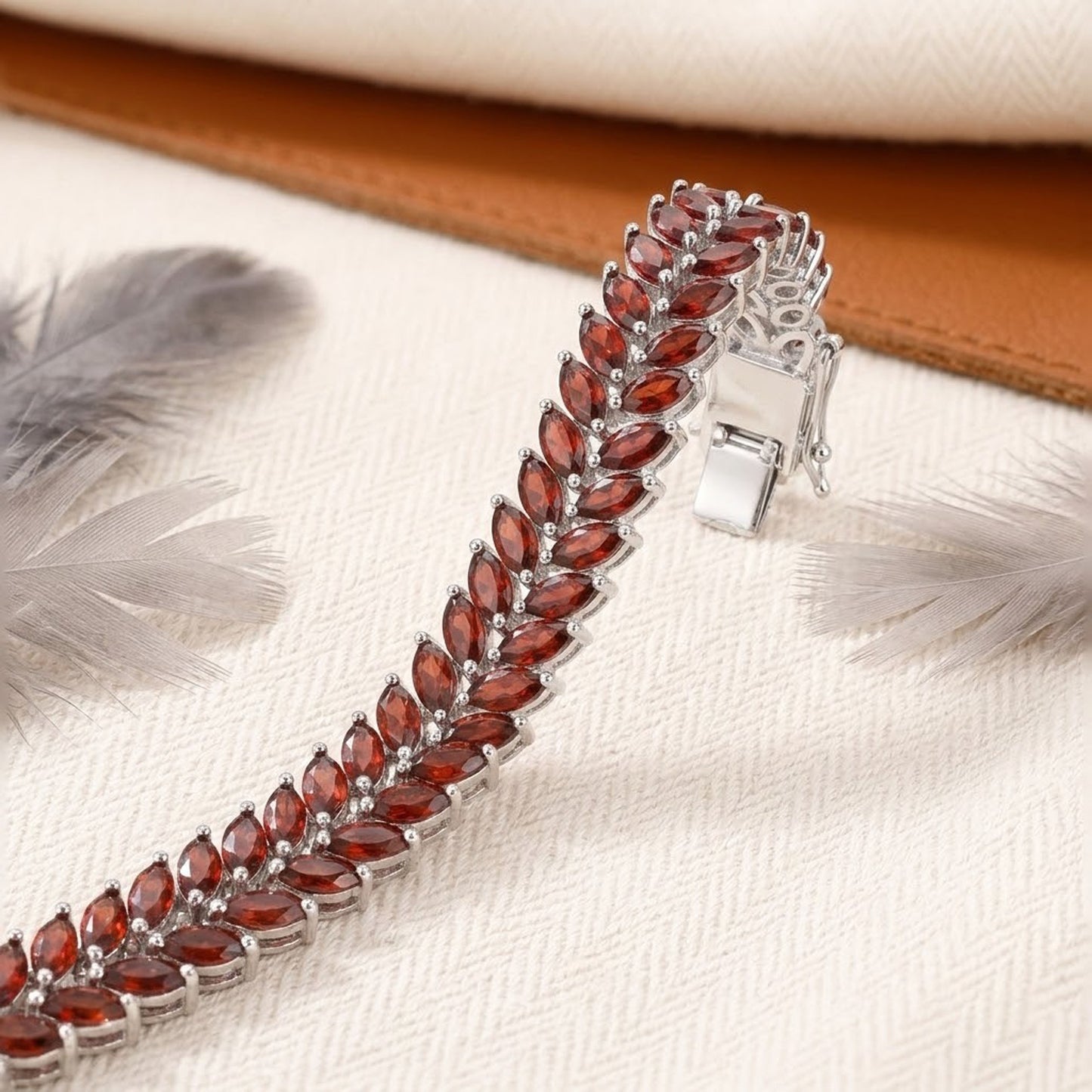 Natural Garnet Tennis Bracelet – Marquise Cut Red Gemstone Jewelry for Women