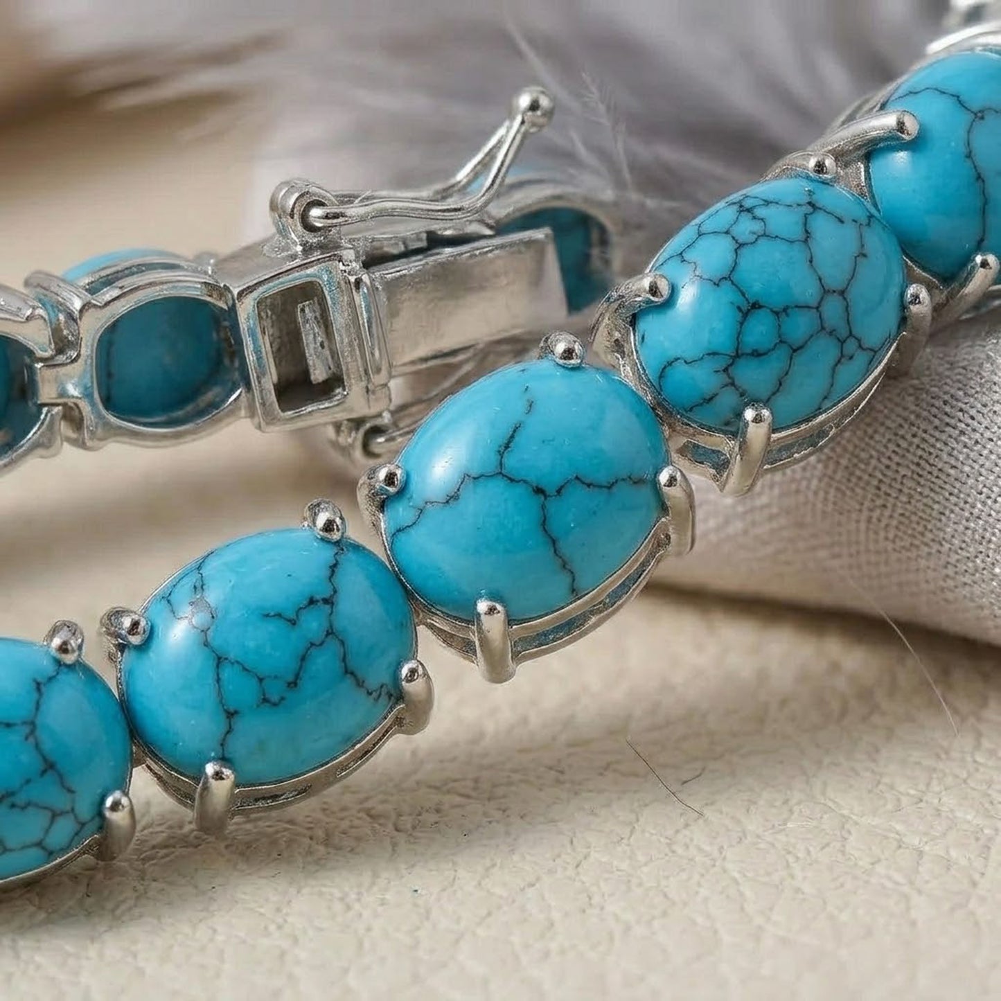 Natural Turquoise Tennis Bracelet – Handmade Gemstone Link Bracelet for Women