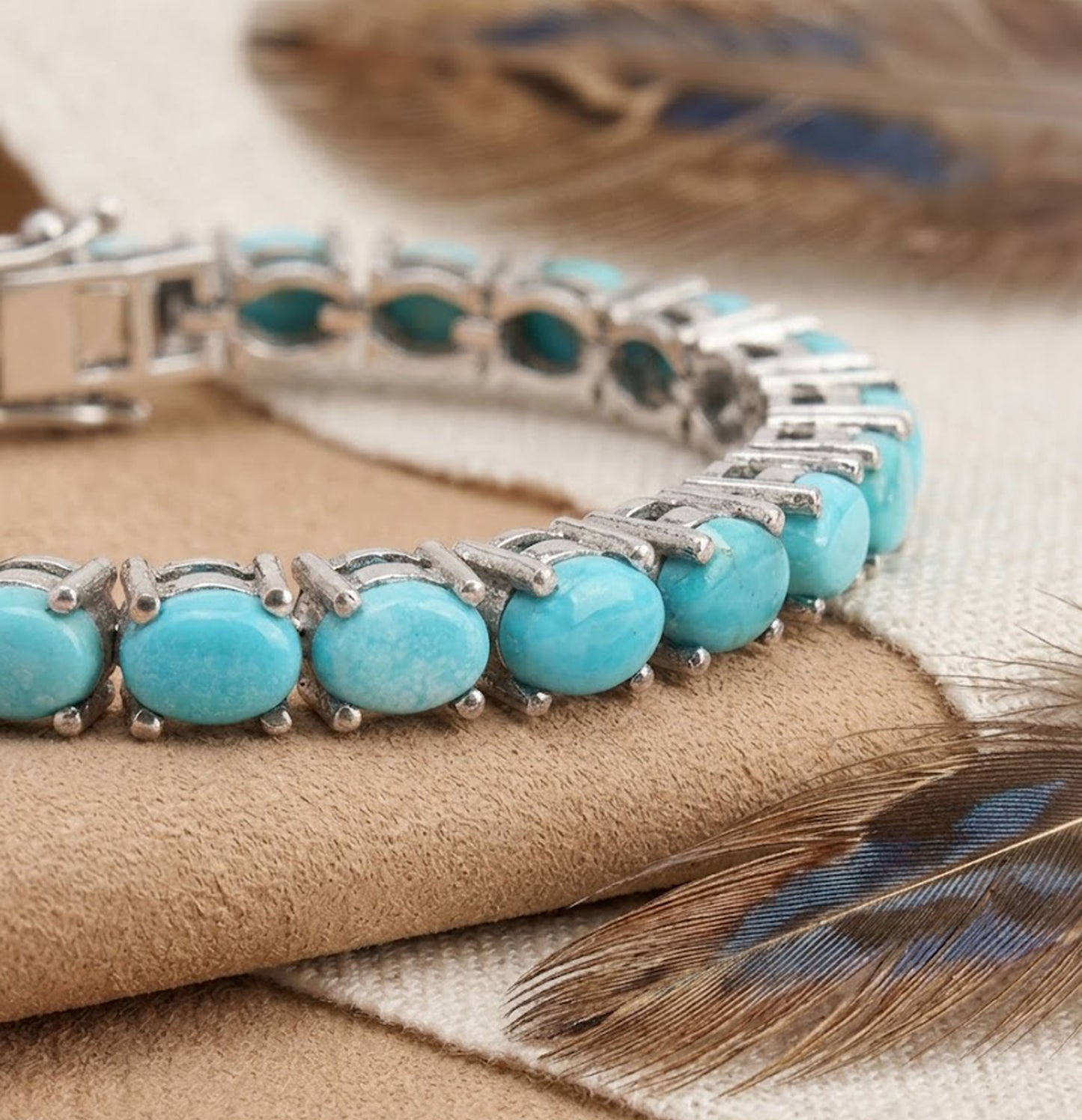 Natural Turquoise Tennis Bracelet – Handmade Gemstone Link Bracelet for Women
