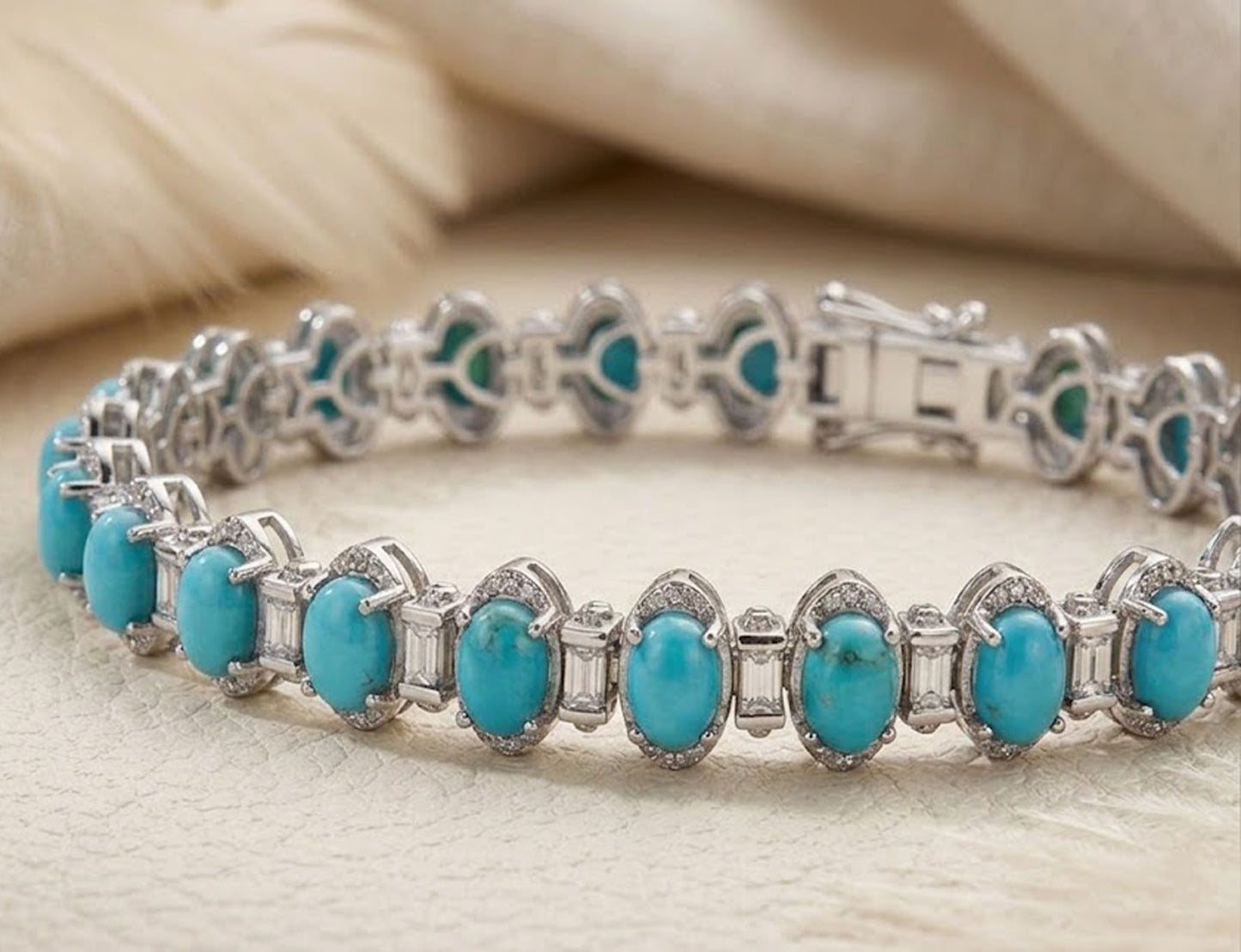 Natural Turquoise & Moissanite Tennis Bracelet – Vintage Gemstone Bracelet for Women