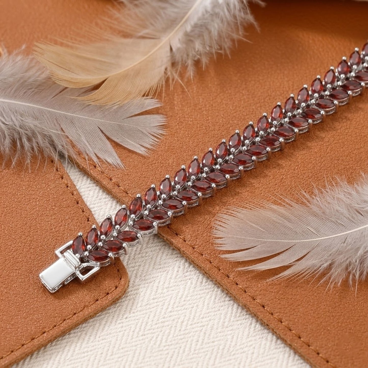 Natural Garnet Tennis Bracelet – Marquise Cut Red Gemstone Jewelry for Women